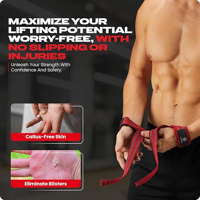 Special Essentials 2 Pack of Wrist Straps for Weightlifting - Two-Sided Anti Slip Silicone Grip & Padded Neoprene - Durable Gym Lifting Straps for Men and Women for Bodybuilding & Powerlifting