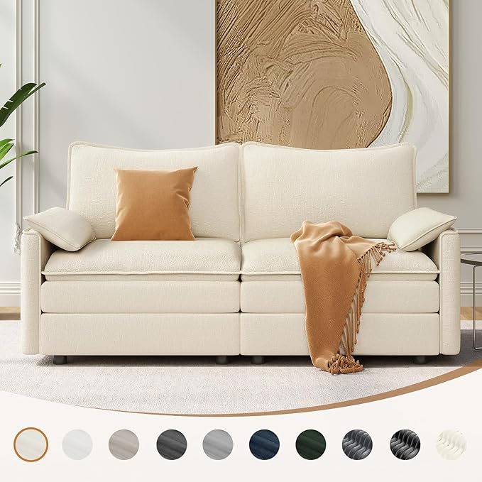 Vesgantti 74" Loveseat Sofa for Living Room, Comfy Cloud Couch Deep Seat Chenille Modern 2 Seater Small Sofa with Armrest Pillow, Easy Assembly for Small Spaces, Beige
