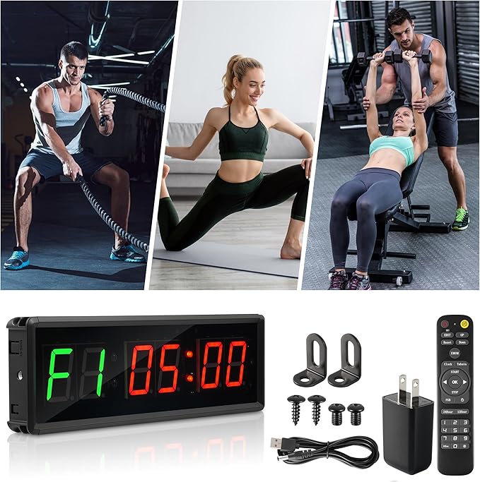 Upgraded Gym Timer Clock for Tabata/FBG/EMOM - Large Digital Interval Workout for Fitness Enthusiast, Count Down & Up | Stopwatch | Workout Clock for Home Gym/Yoga/Boxing/Garage Fitness Times