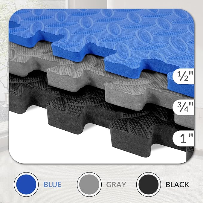 Fitvids Puzzle Exercise Gym Flooring Mat, 3/4" Thick High-Density EVA Interlocking Tiles Workout Mat for Home Gym, Fitness Equipment, MMA, Gymnastics, 6-Piece Shock-Absorbing Exercise Mat (24 Sq Ft)