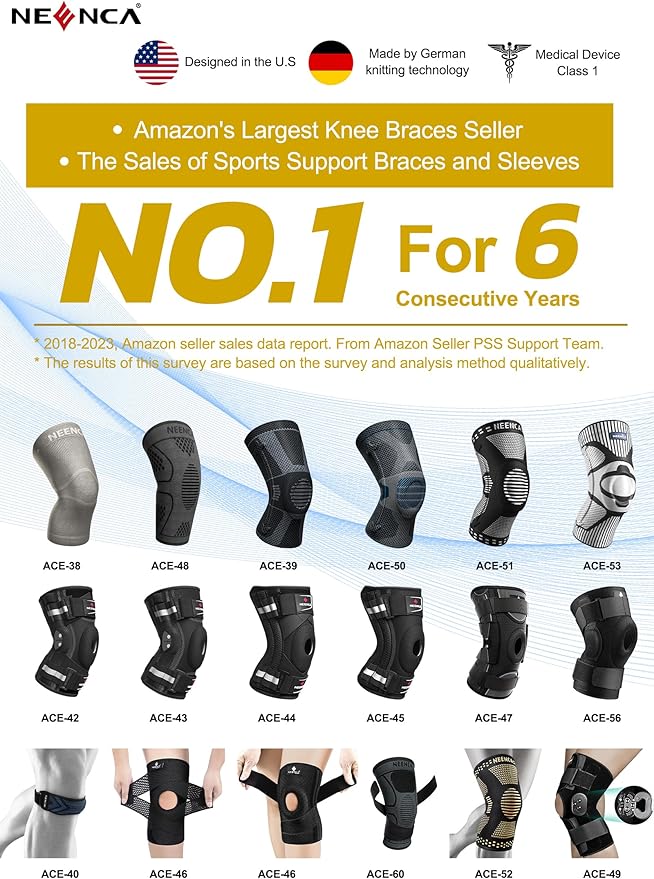 NEENCA Knee Braces for Knee Pain- 2 Pack Knee Sleeves for Pain Relief Set, Knee Compression Sleeves with Adjustable Straps for Best Fit, for Sports, Runner, Meniscus Tear, ACL, Arthritis, Joint Pain..