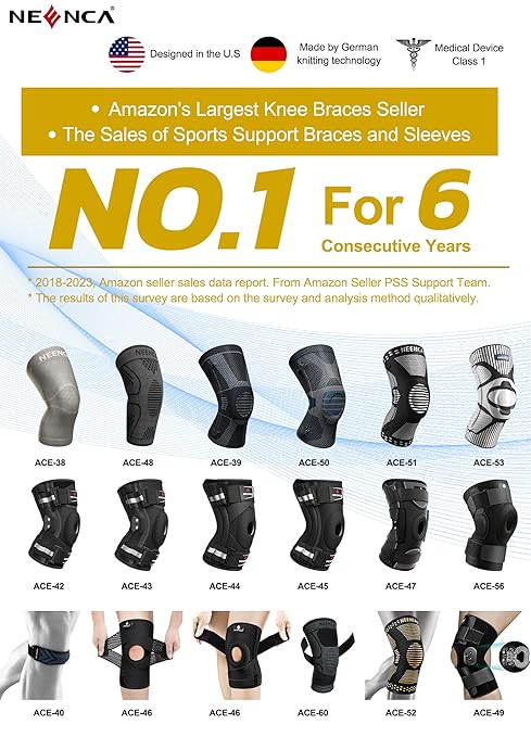 NEENCA Copper Knee Brace for Knee Pain, Professional Knee Support with Patella Pad & Side Stabilizers, Plus Size Compression Sleeve for Sport, Workout, Arthritis, ACL, Joint Pain Relief, Meniscus Tear High Copper-XXXXL