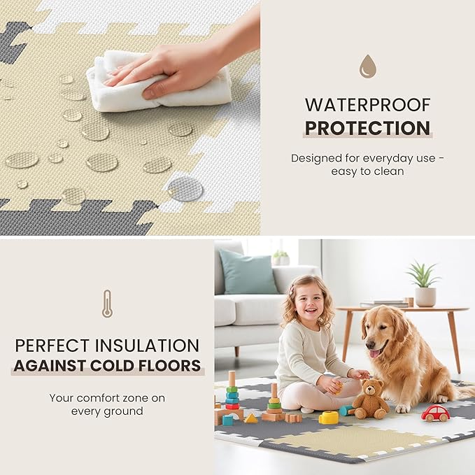 bemaxx Gym Mats Set - 18 pcs EVA Interlocking Foam Floor Tiles (12.6"x12.6"x0.4") 18sqft Protective Gym Flooring Sports Home Workout Exercise Mats Puzzle Garage Fitness Play-Room Pool Treadmill Bike