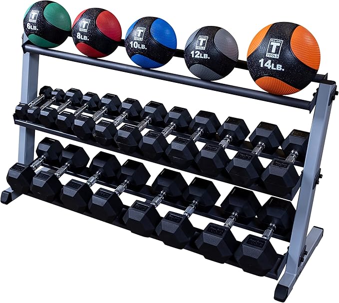 Body-Solid (GDR60B) 2-Tier Dumbbell Rack Stand Only, Heavy-Duty Dumbell Weight Storage Racks for Hand Weights, Home Gym Organizer Can Hold 5-50 lbs. Dumbbells