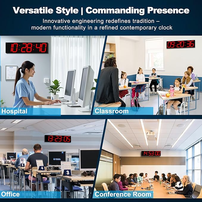 CHKOSDA Large Digital Wall Clock 28" with GPS Auto-Sync, Remote Control & Timer, Wall-Mounted for Classroom, Office, Gym, Conference Room