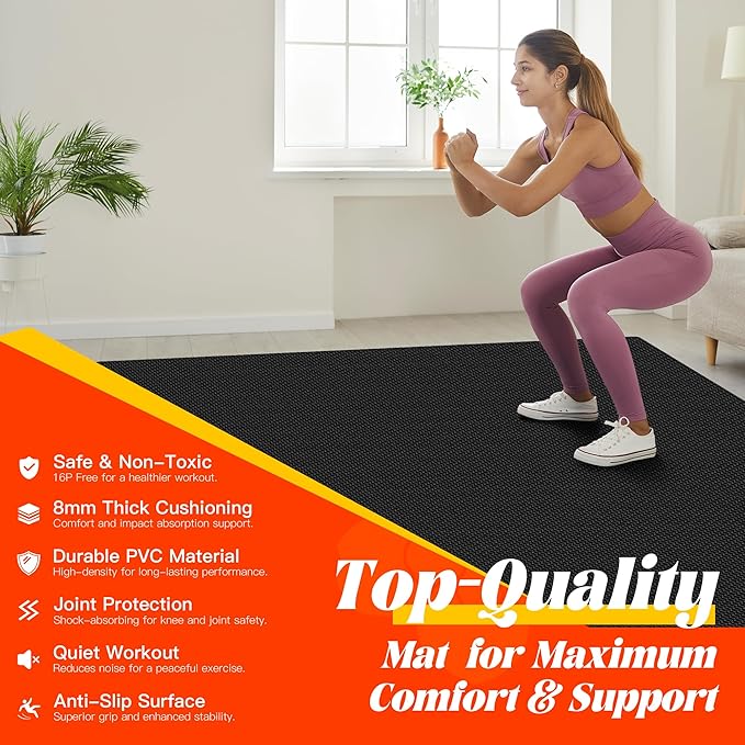 VTORY 7mm Large Workout Mat 7×5 ft – Extra Large Wide Yoga Mat & Pilates Mat Thick, Non-Slip Exercise Mat for Home Gym, Home Workout, HIIT, Strength, Stretching