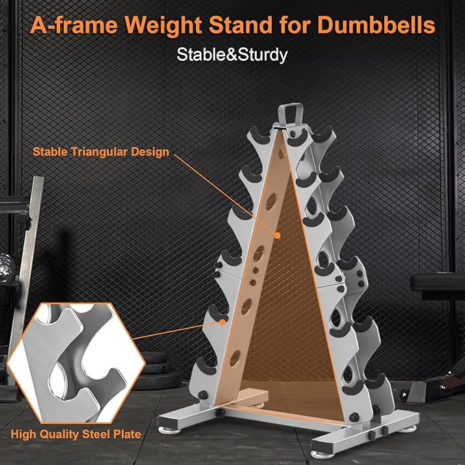 TomCare 6-Tier|5-Tier|4-Tier Dumbbell Rack Stand Only, Weight Rack for Home Gym Storage Stand for Weights Metal A-Frame Strength Training Dumbbell Holder with Handle (Dumbells not Included)