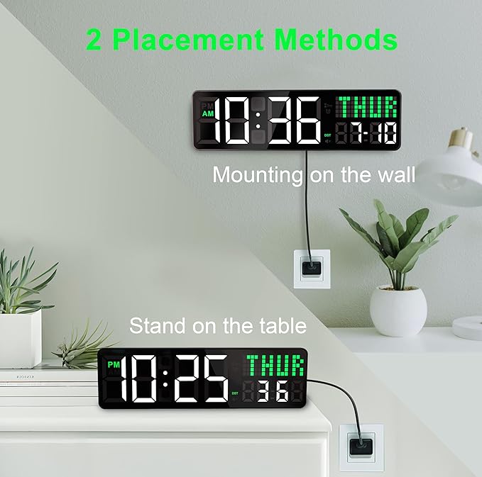 LUCORB Gym Clock with Seconds, 12" Digital Wall Timer Clock for Home Gym, Remote Interval Timer with Tabata HIIT Countdown, Voice Prompt | 5 Display Modes | 4 Training Alarms