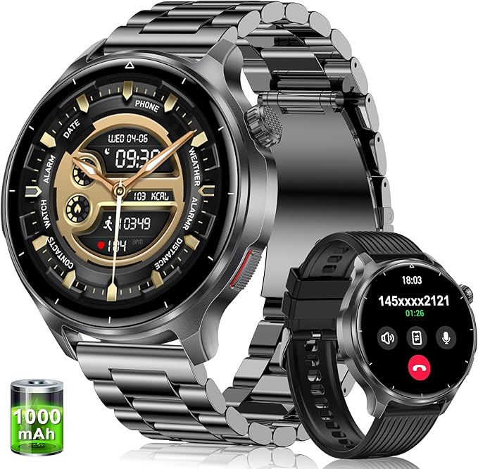 Smart Watches for Men(Answer/Make Calls), 1.52" HD Screen Mens Smart Watch with 1000mAh Heavy Duty, 100+ Sports Modes Fitness Tracker Watch, Sleep & Health Monitoring for Android /iPhone (Black)