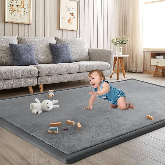 Baby Play Mat for Floor Nursery Rug Muscle Mat Area Rug Playroom Rug 65"x50" Playpen Mat Memory Foam 1.3" Thick Crawling Mat for Babies,Toddlers, Infants, Kids,Grey