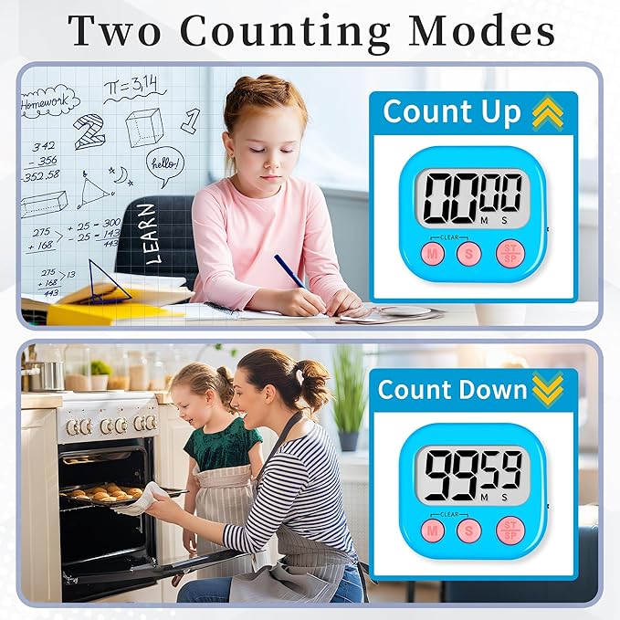 ZILLEEN Classroom Timers for Kids Classroom Magnetic Digital Kitchen Timers for Cooking Teachers Gym Game 6 Pcs Blue Green Pink Purple Yellow Orange
