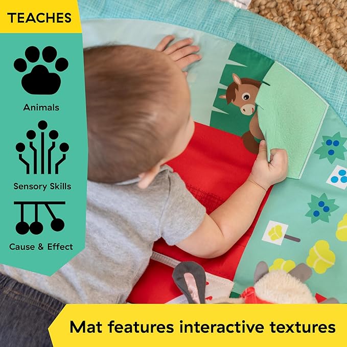Baby Einstein Ingenuity Farm Explorers Happy Harvest Touch & Feel Baby Play Gym & Mat with 5 Removable Toys, 20+ Songs & Sounds, Ages 0+ Months