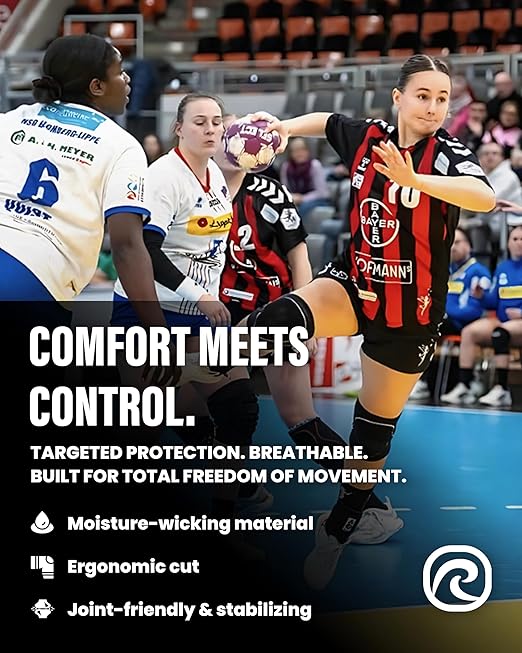 Rehband Knee Pads for Volleyball, Handball & Indoor Sports, Neoprene Knee Sleeve Protector, Comfortable & Snug Fit, Shock-absorbing Sports Knee Pads Unisex, Colour:Black, Size:XX-Large