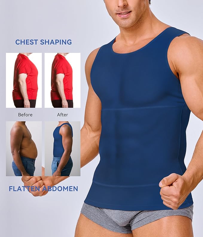 Mens Compression Shirt Slimming Body Shaper Vest Workout Tank Tops Abs Abdomen Undershirts