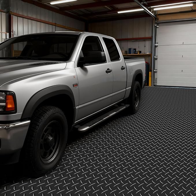 VEVOR Garage Floor Roll, 7.5 x 20 ft Garage Flooring Mat, 2.2 mm Thickened PVC Diamond Plate Floor Protector Mat with Double-Sided Tape, Non-Slip, Easy to Clean for Warehouse, Gyms, Trailer, Black