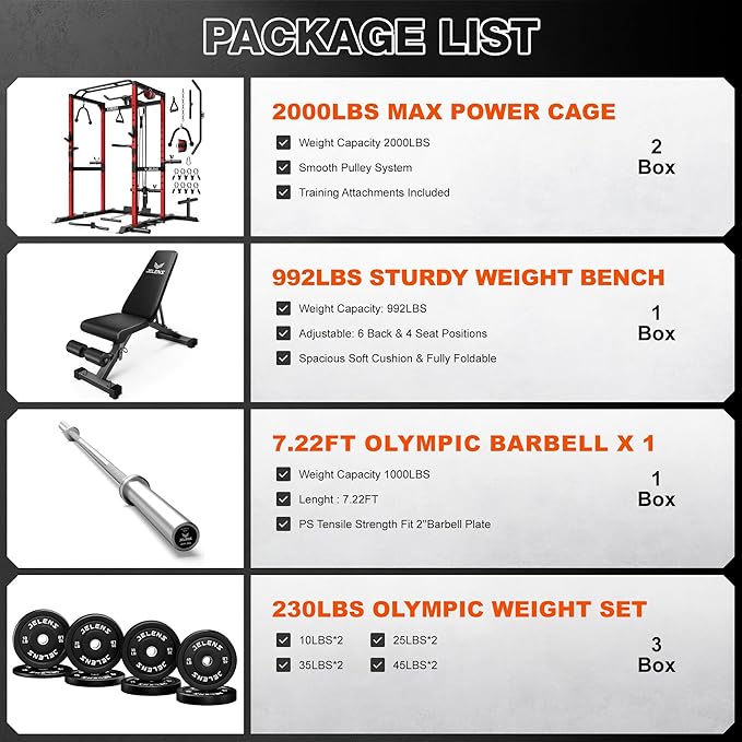 JELENS S21 Power Cage, Multi-Function Power Rack with Adjustable Cable Crossover System, 2000LBS Squat Rack for Home Gym with More Training Attachments