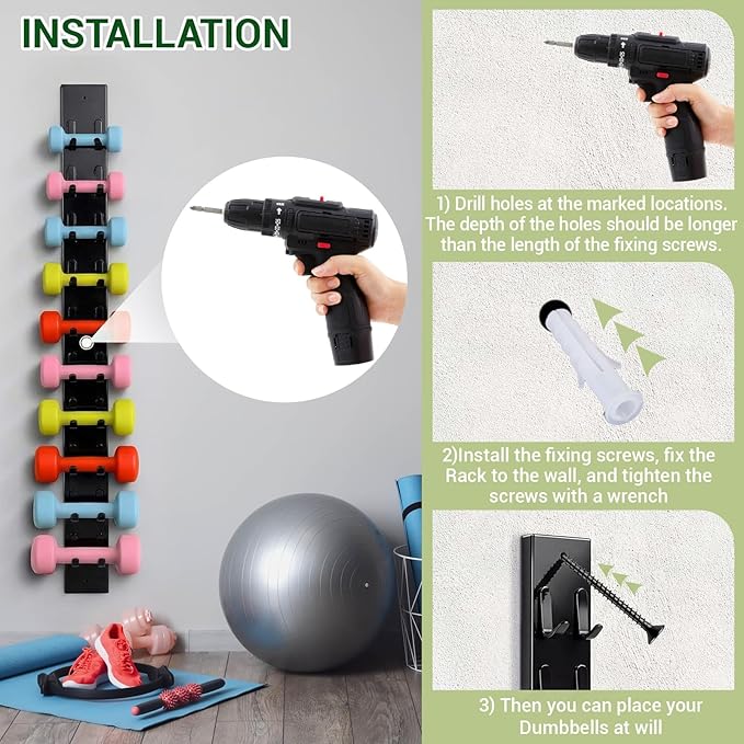 Zonon Dumbbell Wall Rack 10 Capacity Metal Heavy Duty Dumbbell Storage Holder for Space-Saving Home Gym Hardware Included