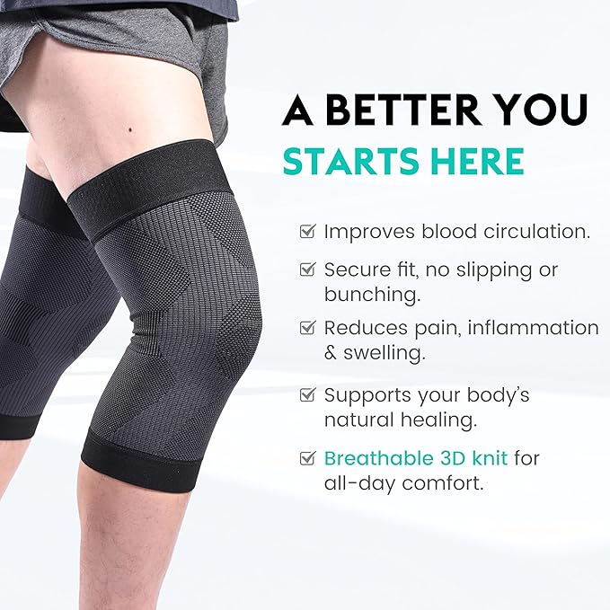KEKING Orthopedic Brace for Tendinitis, Arthritis, ACL, MCL, Injury Recovery, Meniscus Tear, Knee Pain, Aching Knees, Patellar Tendonitis and Arthritis, Knee Compression Sleeves 2 Pack, Black XXL