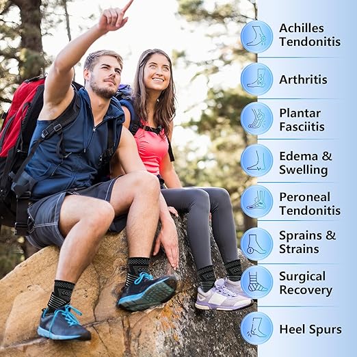 DRNAIETY Copper Ankle Brace for Men & Women - 1 Pair Adjustable Ankle Support Compression Sleeve for Plantar Fasciitis, Achilles Tendonitis, Foot Pain, Swelling, Sprains - Everyday Use (Black, Medium)