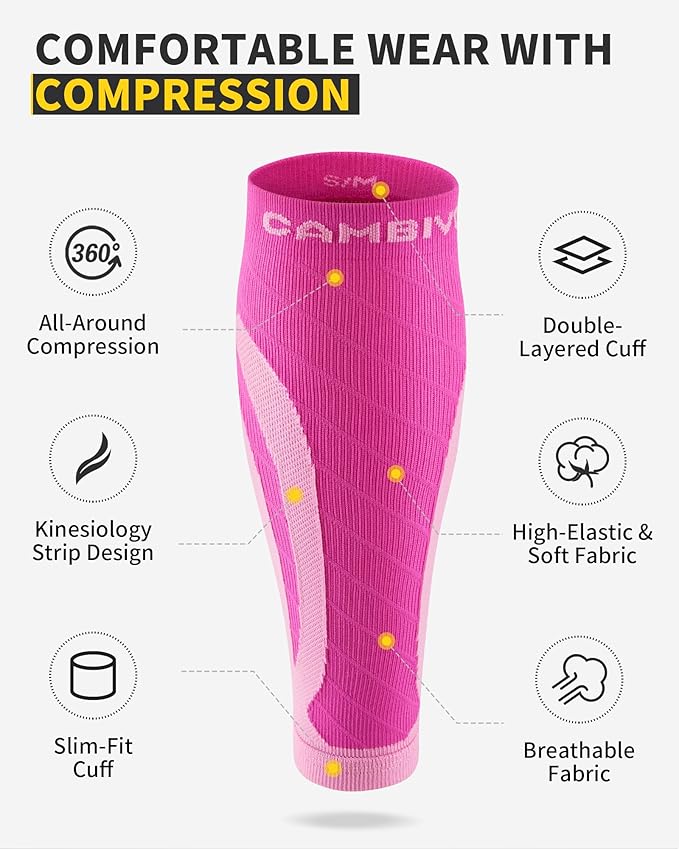 CAMBIVO 3-Pair Calf Compression Sleeves for Men & Women – Footless Socks for Shin Splints & Leg Pain Relief, 1 Pair Available