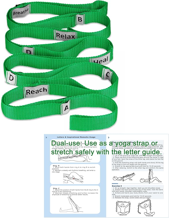Stretching Strap Yoga Strap with 10 Loops, Non-Elastic Stretch Band for Physical Therapy, Flexibility, Exercise, Pilates, Dance & Gymnastics Workout