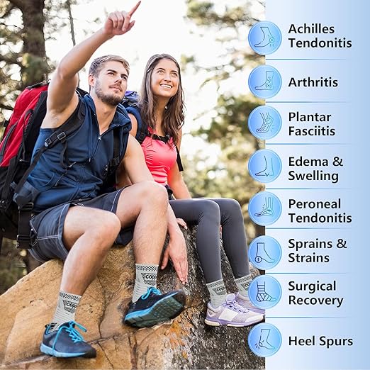 DRNAIETY Copper Ankle Brace for Men & Women - 1 Pair Adjustable Ankle Support Compression Sleeve for Plantar Fasciitis, Achilles Tendonitis, Foot Pain, Swelling, Sprains - Everyday Use (Grey, Medium)