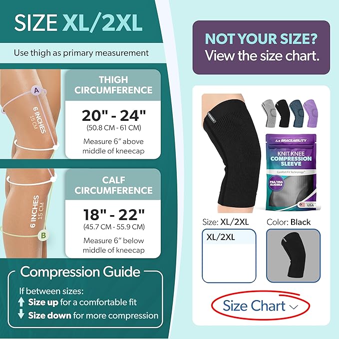 BraceAbility Knee Compression Sleeve - Knit Knee Pain Brace for Men or Women, Arthritis Relief, Meniscus Tear, Running, Workout, Sports, Swelling, Athletic Support for Joint Stability (XL/2XL Black)