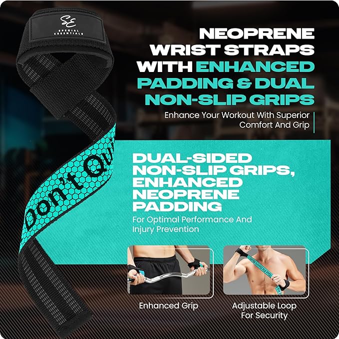 Special Essentials 2 Pack of Wrist Straps for Weightlifting - Two-Sided Anti Slip Silicone Grip & Padded Neoprene - Durable Gym Lifting Straps for Men and Women for Bodybuilding & Powerlifting
