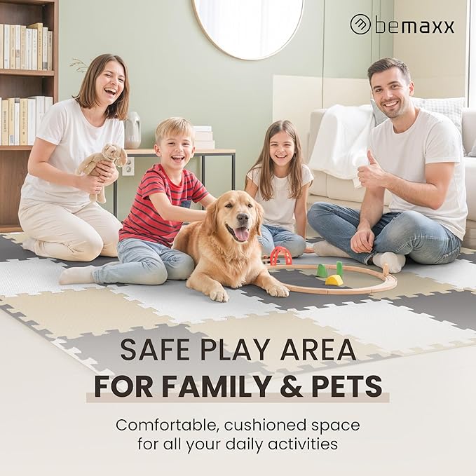 bemaxx Gym Mats Set - 18 pcs EVA Interlocking Foam Floor Tiles (12.6"x12.6"x0.4") 18sqft Protective Gym Flooring Sports Home Workout Exercise Mats Puzzle Garage Fitness Play-Room Pool Treadmill Bike