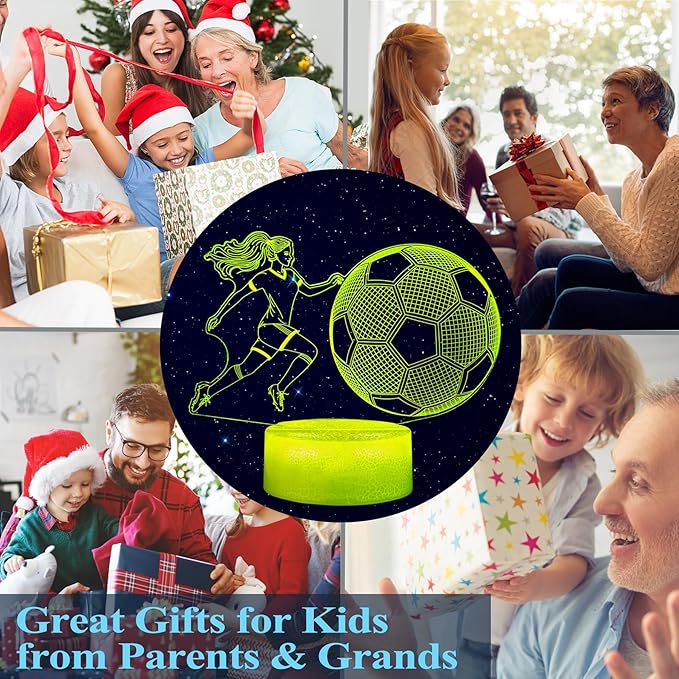 Soccer Night Light, Soccer Gifts for Girls, 3D Illusion Lamp with Remote, Timer, 16 Colors Changing, RGB Flashing Mode and Dimmable, Gifts for Girls Christmas Holiday