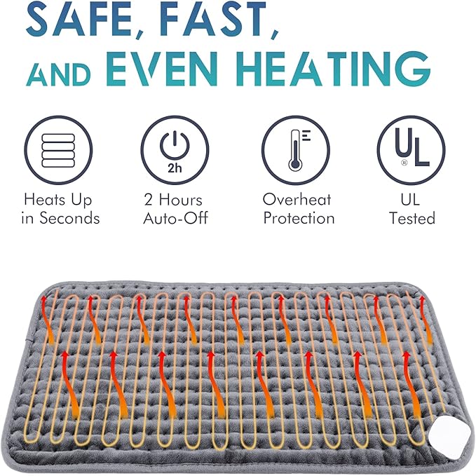 DAILYLIFE Heating Pad for Back Pain Relief, 20" x 24" Electric Heating Pads for Cramps, Back, Shoulder and Neck with 6 Heat Settings, Fast-Heating Technology, Auto Shut Off, UL Certificated, Gray
