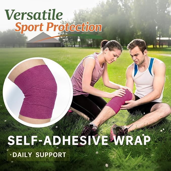 18 Pack Athletic Wrap Self Adhesive Bandage, 2 Inch Wide Elastic Sports Tape for Neon Pink, High Visibility Ankle Tape for Sports Wound Wrap, Ideal for Wrist Ankle Thumb Support
