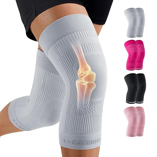 CAMBIVO Knee Brace for Women and Men (2 Pack), Ultra-Thin Lightweight Knee Compression Sleeve (Gray, XX-Large)