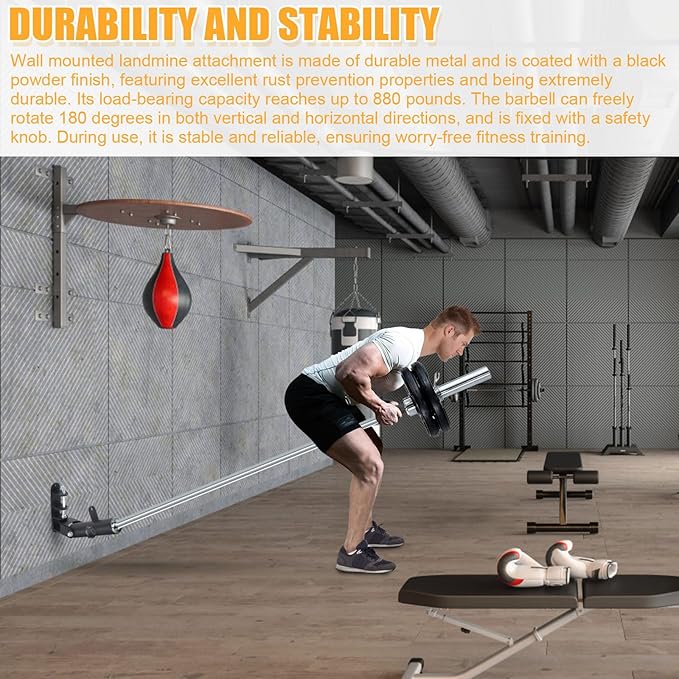 Wall Mounted Landmine Attachment for 1" Standard Bar and 2" Olympic Bars, Heavy Duty Wall Mount T Bar Row Platform for Home Gym Workouts