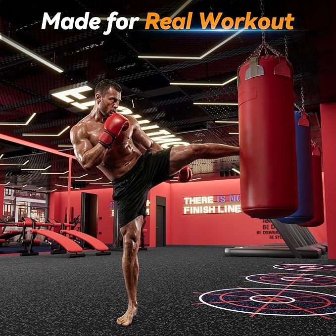 SUPERJARE 1" Extra-Thick Rubber Top Exercise Mat, Puzzle Gym Flooring for Home Gym, Gym Mat for Workout Equipment, Interlocking Floor Tiles with EVA Foam, 36 Pcs 144 Sq Ft, Black/Grey