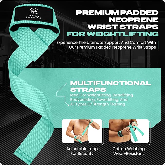 Special Essentials 2 Pack of Wrist Straps for Weightlifting - Two-Sided Anti Slip Silicone Grip & Padded Neoprene - Durable Gym Lifting Straps for Men and Women for Bodybuilding & Powerlifting