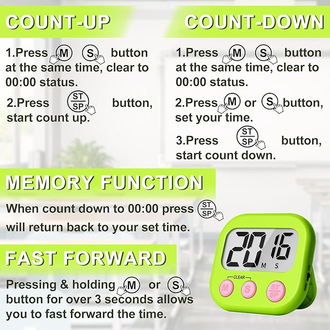 ZILLEEN Classroom Timer for Kids Teachers 2 Pack Digital Timers, Green & Yellow