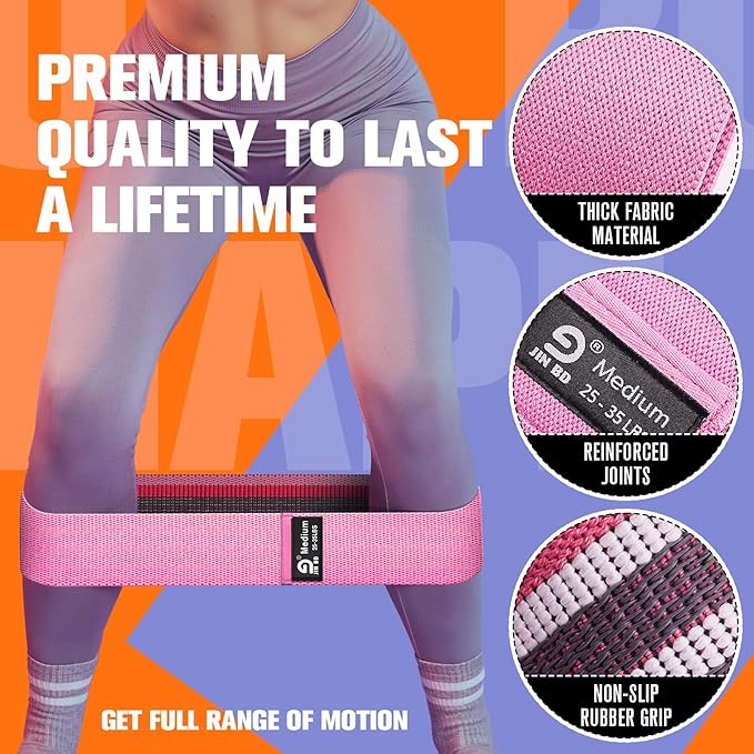 Booty & Resistance Bands – 3 Level Non-Slip Fabric Exercise Bands for Legs & Glutes, Women & Men, Squats, Hip Thigh Training, Yoga, Pilates, Home Workout