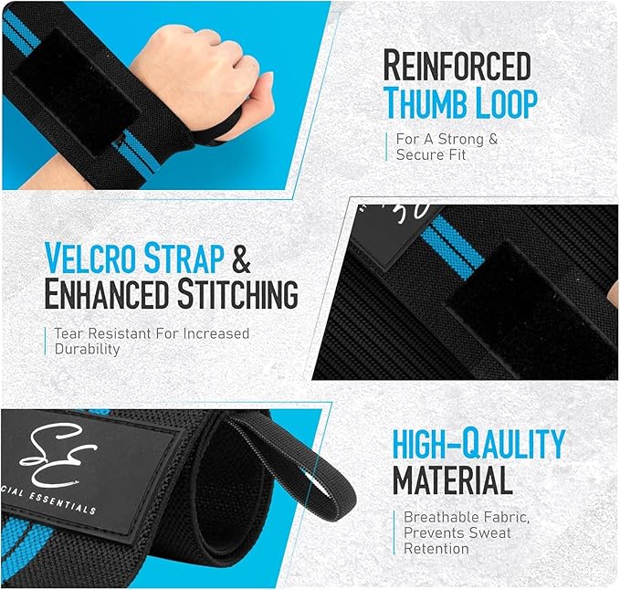 Special Essentials Wrist Straps for Weightlifting and Weightlifting Wrist Wraps for Men & Women (2 Pair Bundle) Premium Padded Neoprene - Gym Lifting Straps