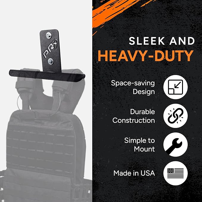 PRx Performance USA Made Wall-Mounted Heavy Duty Storage Hanger for Weight Vests,Tactical Gear, Backpacks,and Body Armor Plate Carrier Vest, Durable Steel Construction for Home Garge Gym Accessories