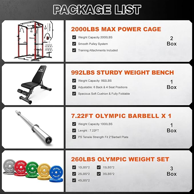 JELENS S21 Power Cage, Multi-Function Power Rack with Adjustable Cable Crossover System, 2000LBS Squat Rack for Home Gym with More Training Attachments