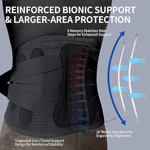 Lower Back Brace for Women Men, Adjustable Lumbar Support with 3D Pad, Breathable Ergonomic Support Belt with Metal Stays for Work, Lifting, Drive,Black,Size XXL,Waist 52"-62"