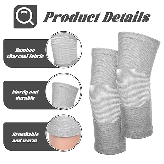 2 PCS Bamboo Charcoal Knee Sleeve Compression Knee Sleeve Elastic Thicken Warm Knees Brace for Arthritis Pain Enhanced Comfort Running Cycling Ski Dance Men Women (X-Large)