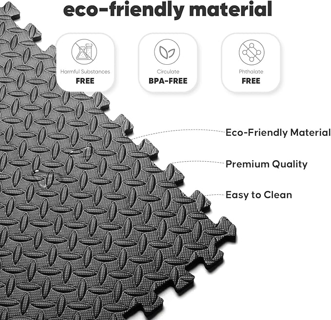 Home Gym Mat, Puzzle Exercise Mat, EVA Interlocking Foam Floor Tiles for Home Workout Equipment and Kids' Play Areas - Black, 24 in x 24 in x ½ in - 12 Tiles (Black, 12 Pack, 48 SQ FT)