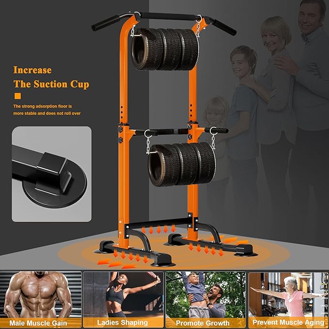DlandHome Power Tower Pull Up Dip Station Multi-Function Fitness Equipment for Strength Training Adjustable Height Dip Stand for Home Gym