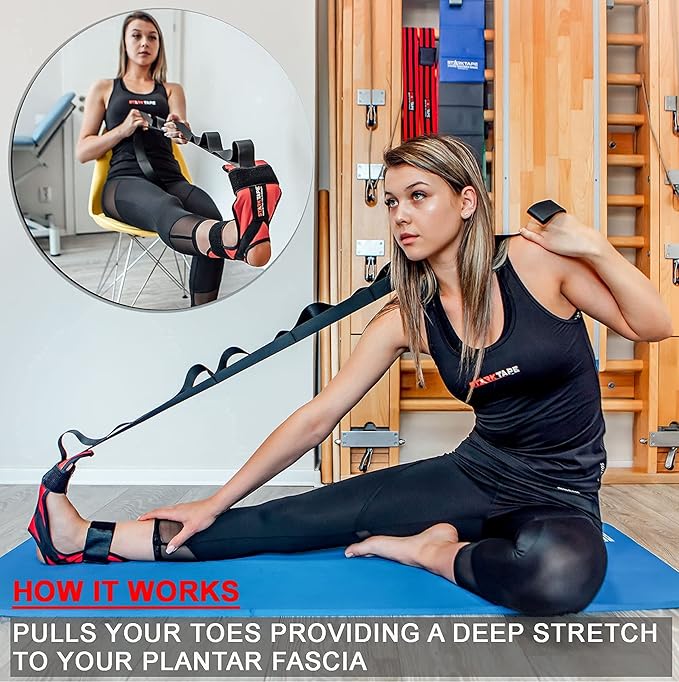 Bundle Resistance Bands Set of 5 & Foot Leg Stretcher for Physical Therapy, Professional Elastic Band. Perfect for Plantar Fasciitis Home Exercise, Workout, Strength Training, Yoga, Pilates, Rehab Leg