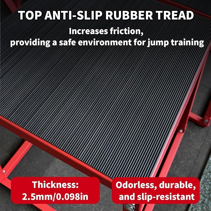 Metal Plyometric Jump Box, Steel Plyometric Platform and Jumping Box with Anti-Slip Top - 12/18/24/30 Inch for Home Gym Training (Black/Red)