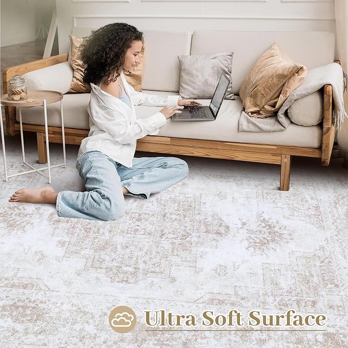 XLUEZ Area Rug 4x6 Vintage Rug, Machine Washable Vintage Distressed Medallion
