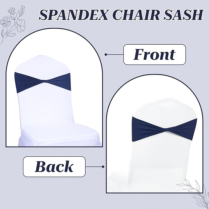 VDS Pack of 300 PCS | Navy Blue | Spandex Chair Sashes Bows Without Buckle | Stretch Elastic Banquet Universal Folding Chair Band Tie with for Wedding Party Conference Celebration Event Decoration