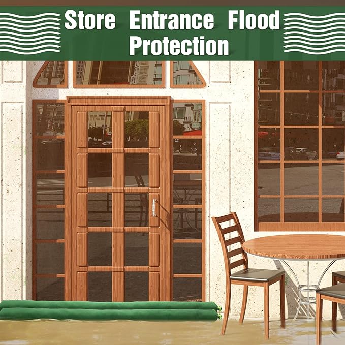 Threan 4 Pcs Long Canvas Sandbags for Flooding Sand Tube Bags Flood Protection Thickened Reusable Rain Wind Flood Barrier with Elastic Band Water Barrier Tube for Door Rain Control, Green (5 ft)